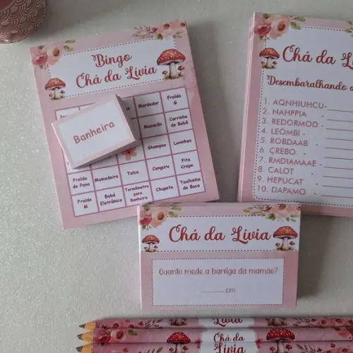 Kit 3 Brincadeiras Chá Bebê + Lápis Borboletas