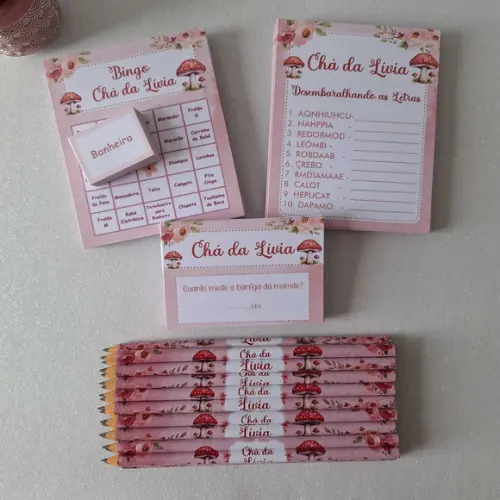 Kit 3 Brincadeiras Chá Bebê + Lápis Borboletas