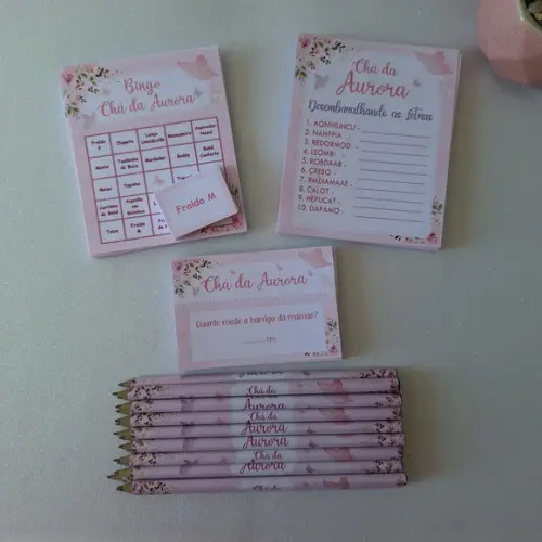 Kit 3 Brincadeiras Chá Bebê + Lápis Borboletas
