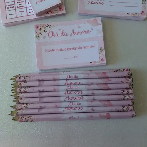 Kit 3 Brincadeiras Chá Bebê + Lápis Borboletas