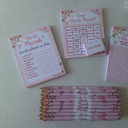 Kit 3 Brincadeiras Chá Bebê + Lápis Borboletas