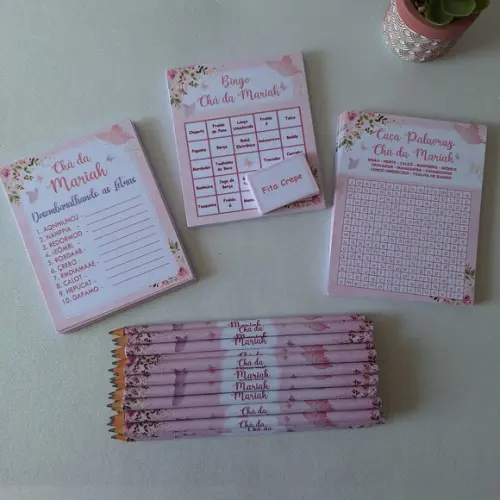 Kit 3 Brincadeiras Chá Bebê + Lápis Borboletas