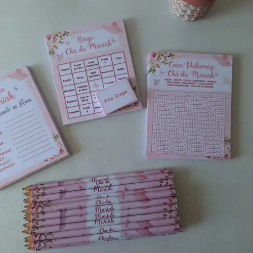 Kit 3 Brincadeiras Chá Bebê + Lápis Borboletas