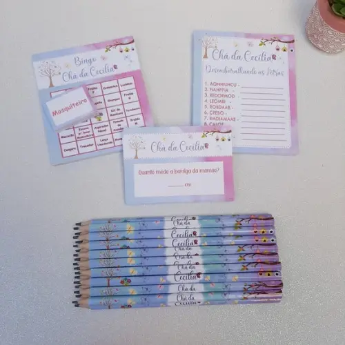 Kit 3 Brincadeiras Chá Bebê + Lápis Jardim Encantado