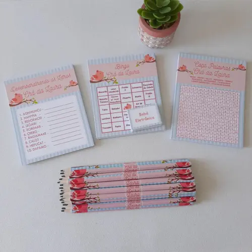 Kit 3 Brincadeiras Chá Bebê + Lápis Jardim Encantado