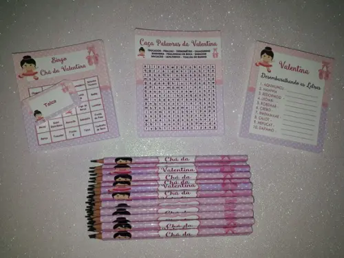 Kit 3 Brincadeiras Chá de Bebê + Lápis