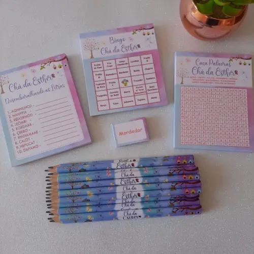 Kit 3 Brincadeiras Chá Bebê + Lápis Jardim Encantado