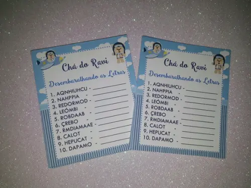 Kit 3 Brincadeiras Chá de Bebê + Lápis Aviador