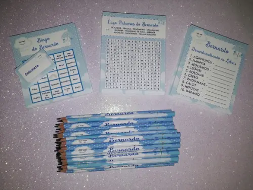 Kit 3 Brincadeiras Chá de Bebê + Lápis Chuva de Amor