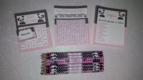 Kit 3 Brincadeiras Chá de Bebê + Lápis Panda