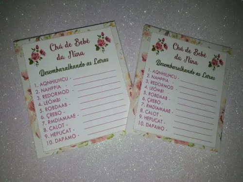 Kit 3 Brincadeiras Chá de Bebê + Lápis Floral