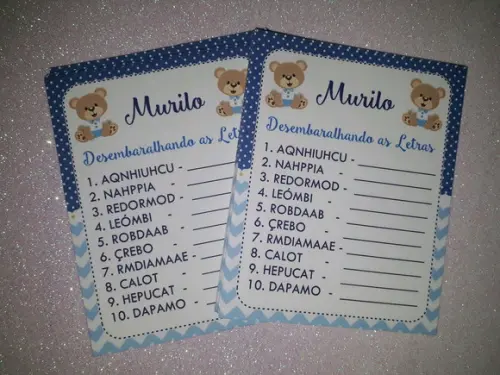 Kit 3 Brincadeiras Chá de Bebê + Lápis Ursinho