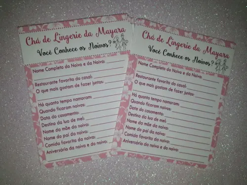 Kit 3 Brincadeiras Chá de Lingerie + Lápis