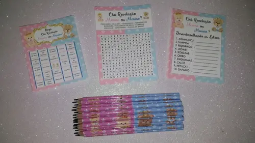 Kit 3 Brincadeiras Chá Revelação + Lápis