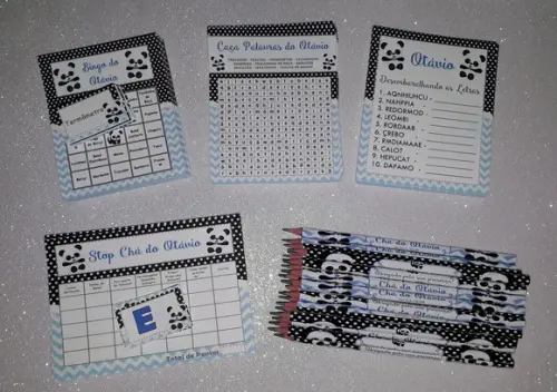Kit 4 Brincadeiras Chá de Bebê + Lápis Panda