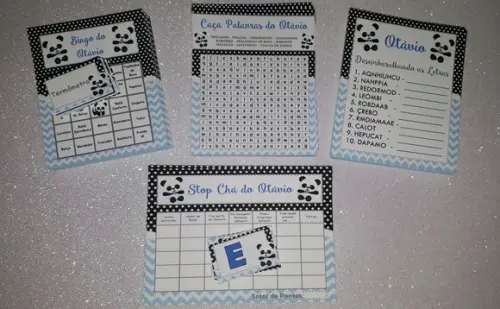 Kit 4 Brincadeiras Chá de Bebê + Lápis Panda