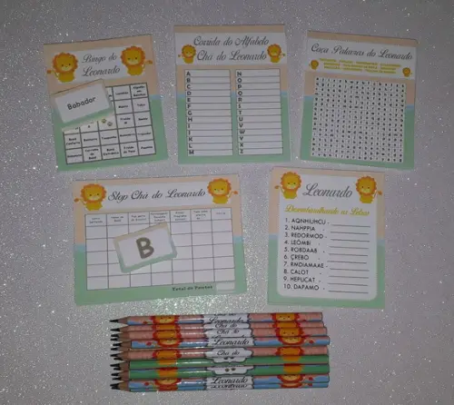 Kit 5 Brincadeiras Chá de Bebê + Lápis