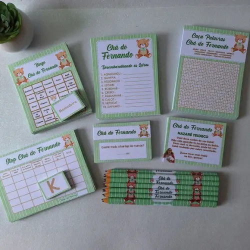 Kit 6 Brincadeiras Chá de Bebê + Lápis