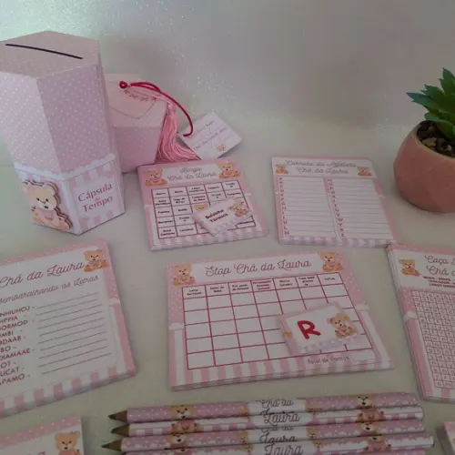 Kit 8 Brincadeiras Chá de Bebê + Lápis