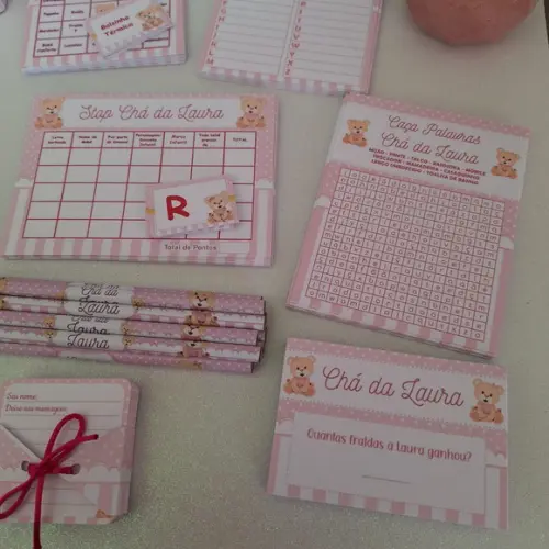 Kit 8 Brincadeiras Chá de Bebê + Lápis