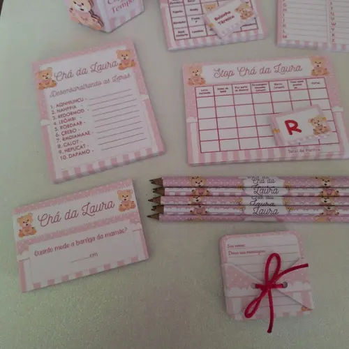 Kit 8 Brincadeiras Chá de Bebê + Lápis