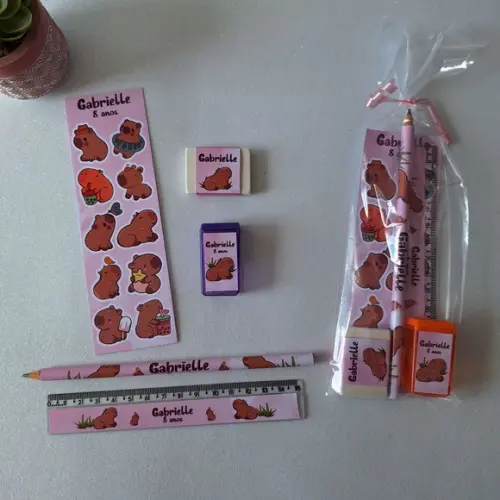 Lapis + Apontador + Borracha + Régua Capivara