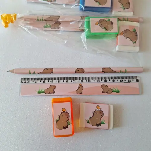 Lapis + Apontador + Borracha + Régua Capivara