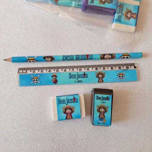 Lapis + Apontador + Borracha + Régua One Piece