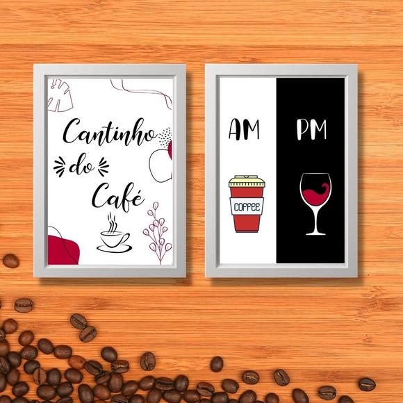 2 Quadros Cantinho do Café Bar 20x30 c/ Moldura e Vidro