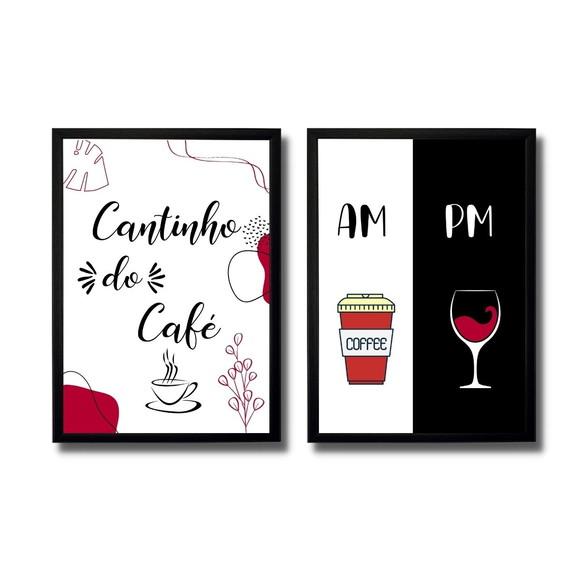 2 Quadros Cantinho do Café Bar 20x30 c/ Moldura e Vidro