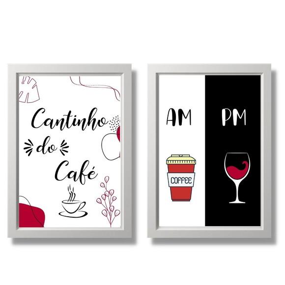 2 Quadros Cantinho do Café Bar 20x30 c/ Moldura e Vidro