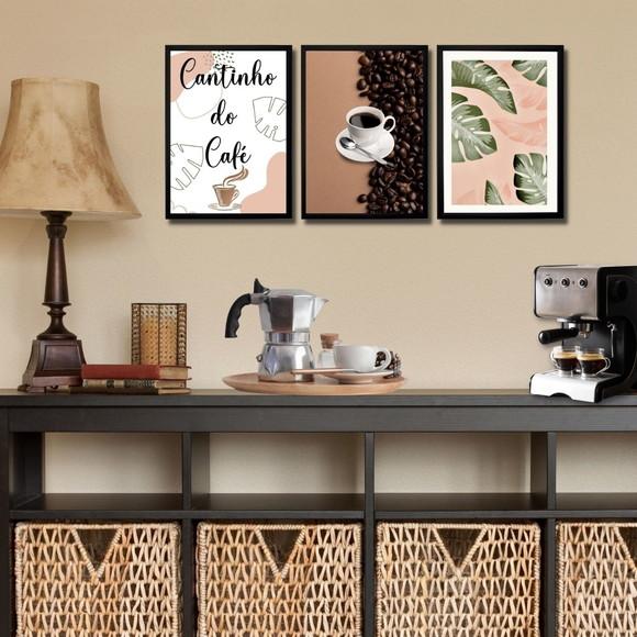 3 quadrinhos cantinho do café xicara frases café amor 20x30