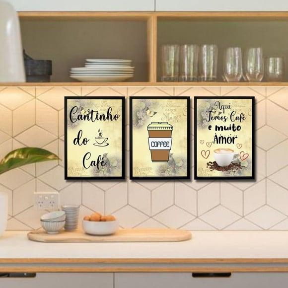 3 Quadrinhos com Frases Cantinho do Café Cozinha 20x30cm