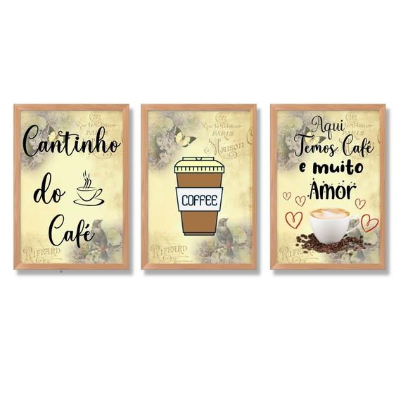 3 Quadrinhos com Frases Cantinho do Café Cozinha 20x30cm