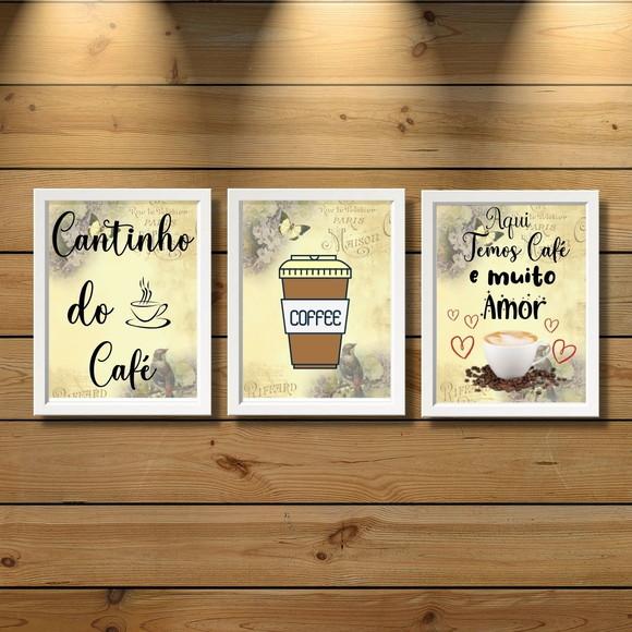 3 Quadrinhos com Frases Cantinho do Café Cozinha 20x30cm