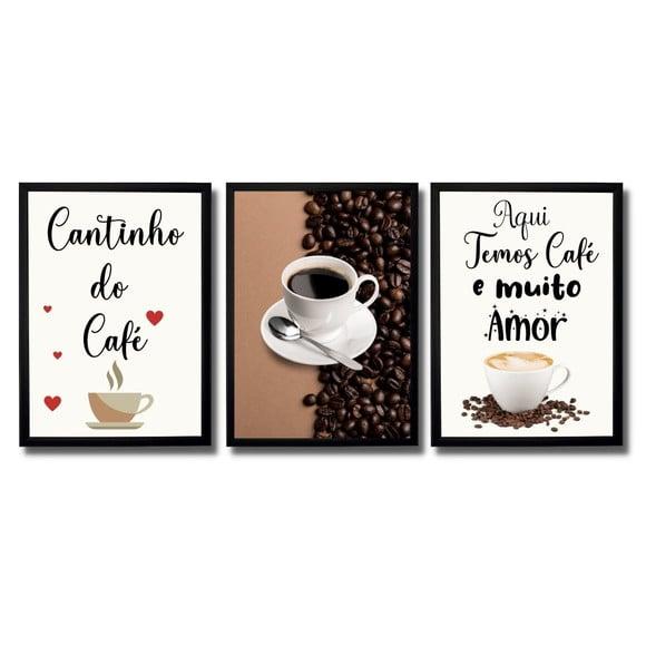 3 Quadrinhos para Cantinho do Café com Frase Café e Amor