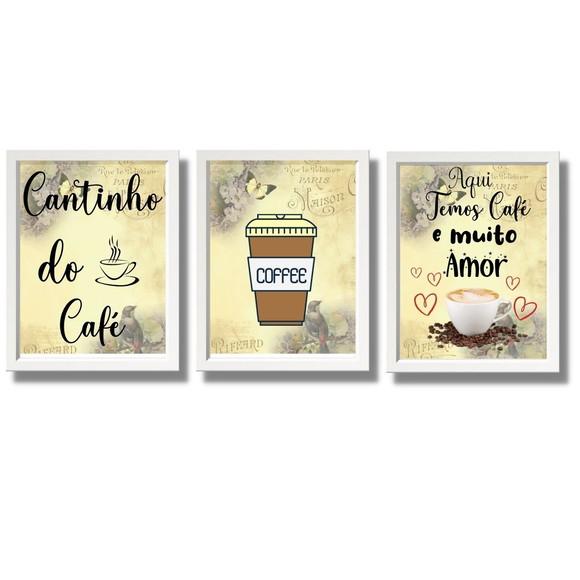 3 Quadrinhos com Frases Cantinho do Café Cozinha 20x30cm