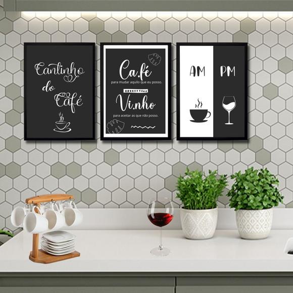3 quadros cantinho do café bar 20x30 c/ moldura/vidro am pm