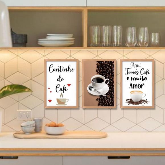 3 Quadrinhos para Cantinho do Café com Frase Café e Amor