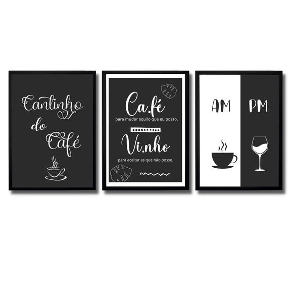3 quadros cantinho do café bar 20x30 c/ moldura/vidro am pm