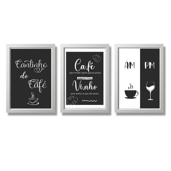 3 quadros cantinho do café bar 20x30 c/ moldura/vidro am pm