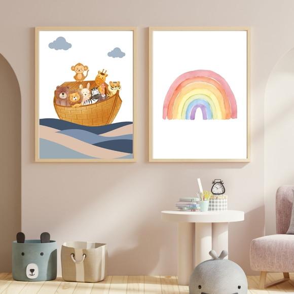 Arte Infantil Cristã com Moldura de Madeira | Quarto de Bebê