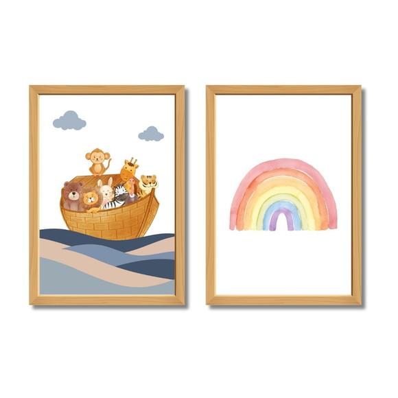 Arte Infantil Cristã com Moldura de Madeira | Quarto de Bebê