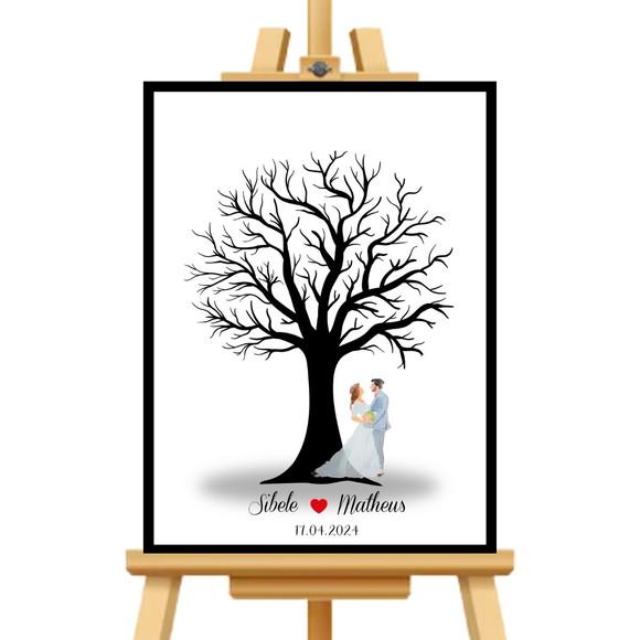 Casamento Digital Quadro Arvore Moldura+vidro+carimbeira