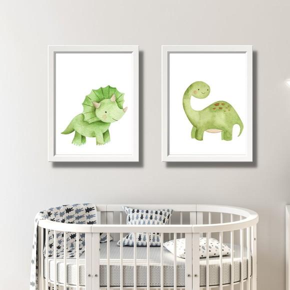 Conjunto 2 Quadrinhos Dino Baby Quarto de Menino 33x43cm