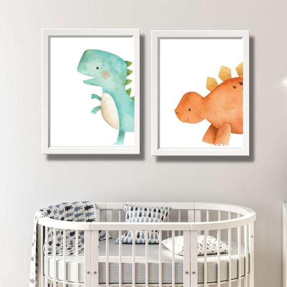Conjunto 2 Quadrinhos Dinossauro Quarto de Menino 33x43cm