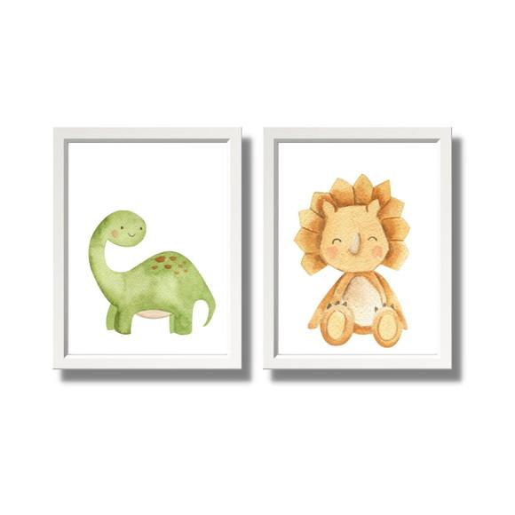 Conjunto 2 Quadrinhos Dino Baby Quarto de Menino 33x43cm