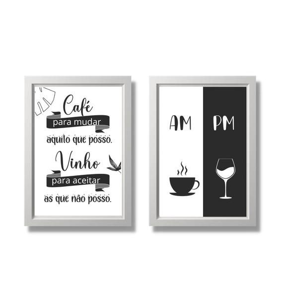 conjunto 2 quadros cantinho do café bar vinho moldura am pm