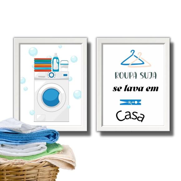 Conjunto de Quadrinhos Lavanderia Frases de Humor 30x40cm