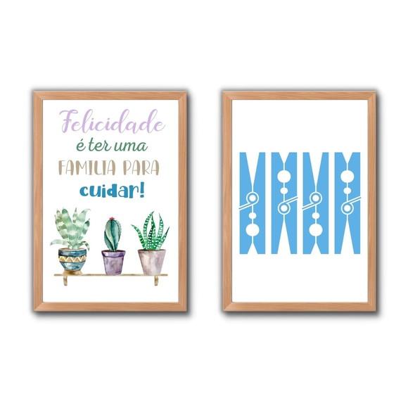 conjunto de quadrinhos p/ decorar lavanderia frases 30x40cm